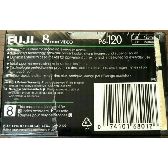 FUJI 8MM High Quality Video Cassette P6-120 NEW Sealed Package - Picture 3 of 3